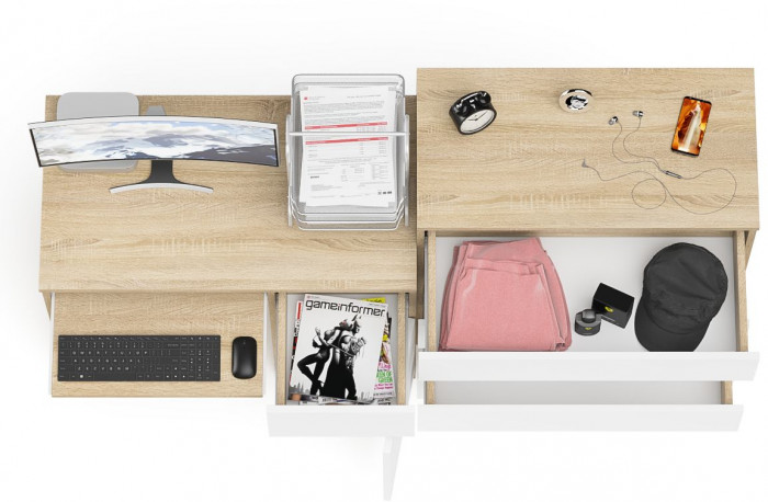 Мори Стол компьютерный МС-1 правый + Комод МК800.4, цвет дуб сонома/белый, ШхГхВ 170,4х50х94 см., выдвижной ящик справа, НЕ универсальная сборка