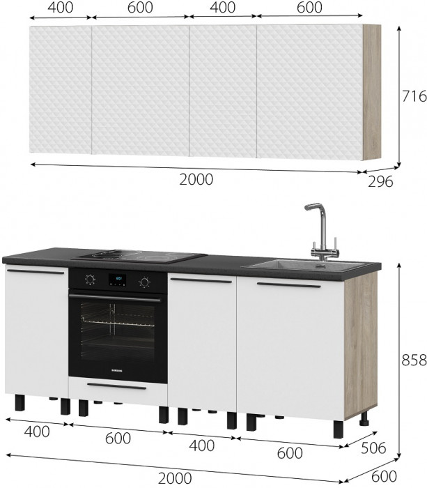 Кухня Этна 2.0 м. Комплект 4, софт вайт гиза