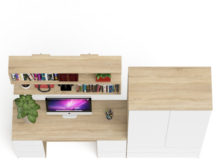 Мори компьютерный стол МС-2 + Шкаф МШ900.1 + Полка 1200, дуб сонома/белый