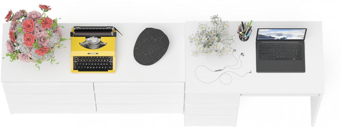 Мори Стол компьютерный МС-6 левый + Комод МК1200.6, цвет белый, ШхГхВ 210,4х50х76,6 см., выдвижные ящики слева, НЕ универсальная сборка