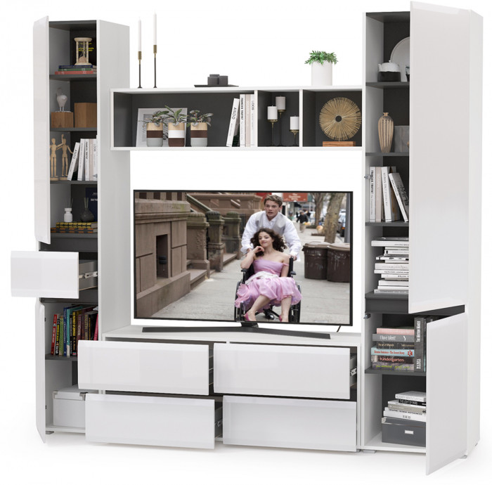 Сидней Комплектация № 021, корпус белый/чёрный/фасады МДФ белый глянец