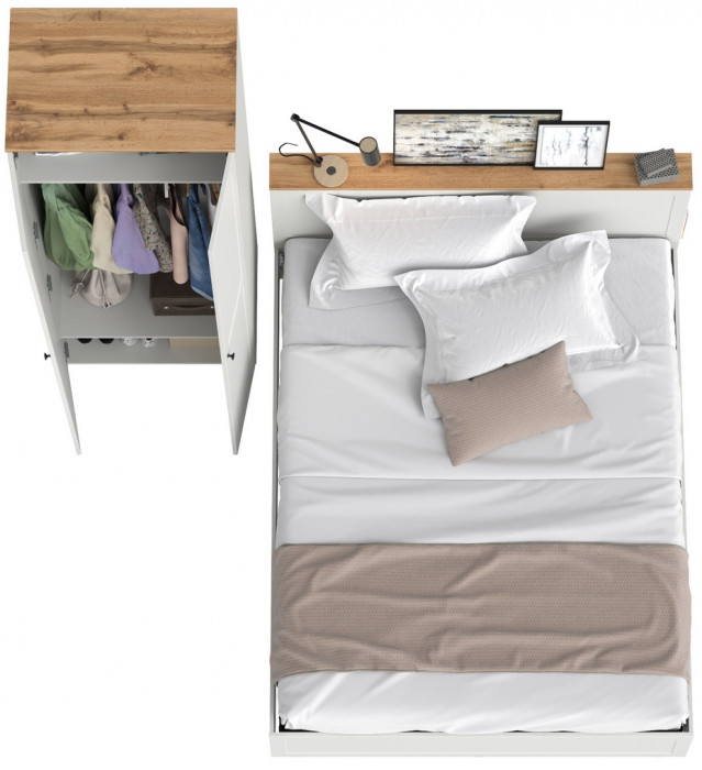 Остин 11.53 Кровать + ортопед + 13.224 Шкаф, белый шагрень/дуб крафт золотой