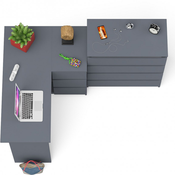 Мори Стол компьютерный МС-16 правый + Комод МК800.4, цвет графит, ШхГхВ 204,8х84,9х94 см., выдвижные ящики справа, НЕ универсальная сборка