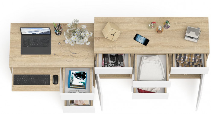 Мори Стол компьютерный МС-6 правый + Комод МК1200.4, цвет дуб сонома/белый, ШхГхВ 210,4х50х94 см., выдвижные ящики справа, НЕ универсальная сборка