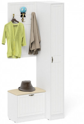 Прихожая П-6 Компоновка № 41, цвет белая шагрень/фасады МДФ белое дерево фрезеровка прованс, ШхГхВ 90х50х210 см., универсальная сборка