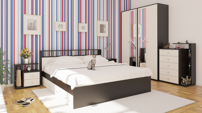 Камелия Кровать с ящиками 1800, цвет венге/дуб лоредо, ШхГхВ 183,5х217х78,2 см., сп.м. 1800х2000 мм., без матраса, основание есть