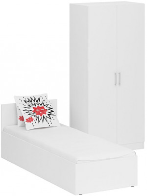 Кровать 0800 + Шкаф 2-х створчатый Стандарт, цвет белый, ШхГхВ 83,5х203,5х70 + 90х52х200 см., сп.м. 800х2000 мм., без матраса, основание есть