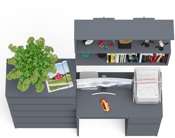 Мори Стол компьютерный МС-1 правый + Комод МК700.5 + Полка 900, цвет графит, ШхГхВ 160,4х50х209,6 см., НЕ универсальная сборка