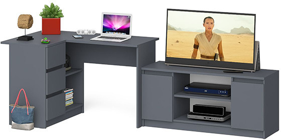 Мори Стол компьютерный МС-16 левый + Тумба МТВ1200.1, цвет графит, ШхГхВ 244,8х84,9х76,6 см., выдвижные ящики слева, НЕ универсальная сборка