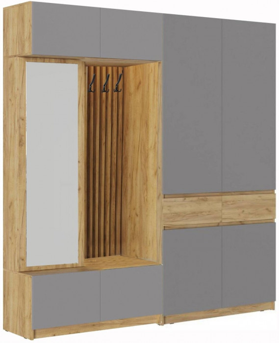 Модульная прихожая Роджина, композиция 2 (Белый глянец, Дуб Крафт Золотой)