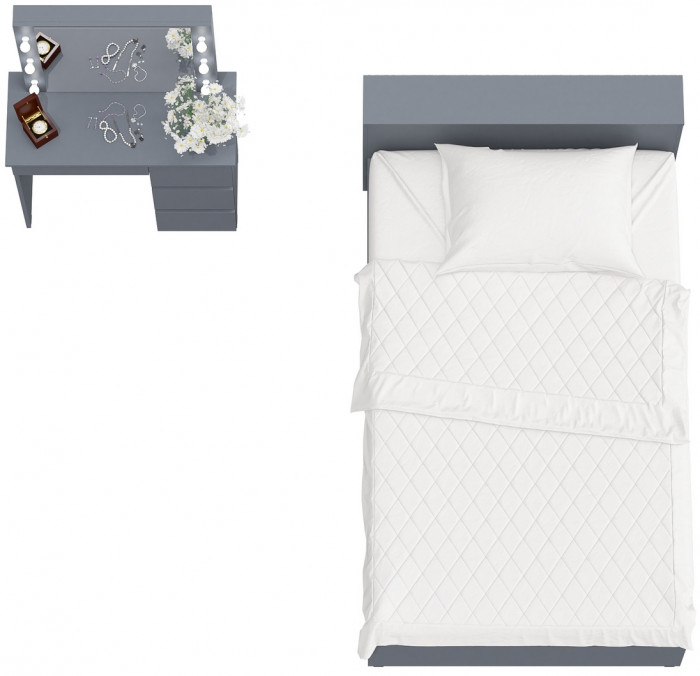 Ксения Кровать с ящиками 1200 + Стол косметический с подсветкой Сура, графит