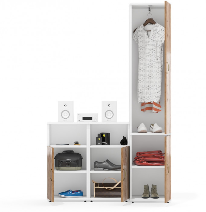 Лидер-8 Пенал МД 21Б + Тумба МД 3.19 + Тумба МД 3.19, белый шагрень/крафт золото