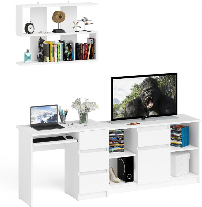 Мори компьютерный стол МС-6 правый + Тумба МТВ1204.1 + Полка 900, белый