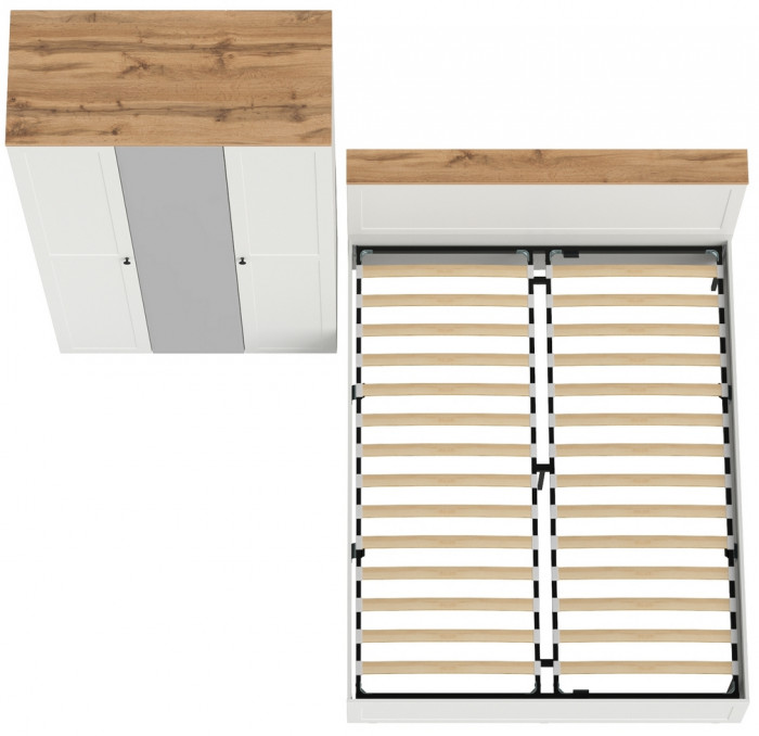 Остин 11.53 Кровать + ортопед + 13.336.03 Шкаф для одежды, белый шагрень/дуб крафт золотой