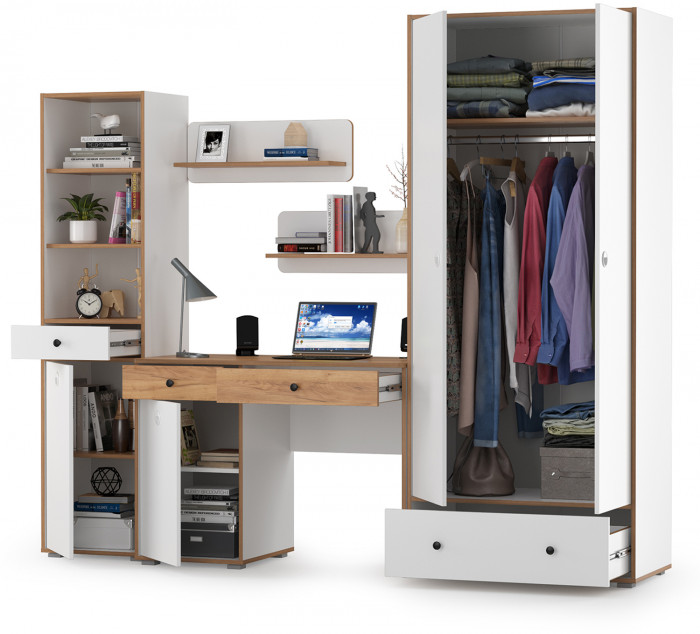 Вуди Компоновка № 23, белый премиум/дуб крафт золотой