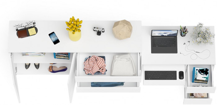 Мори компьютерный стол МС-6 правый + Комод МК1600.1, белый