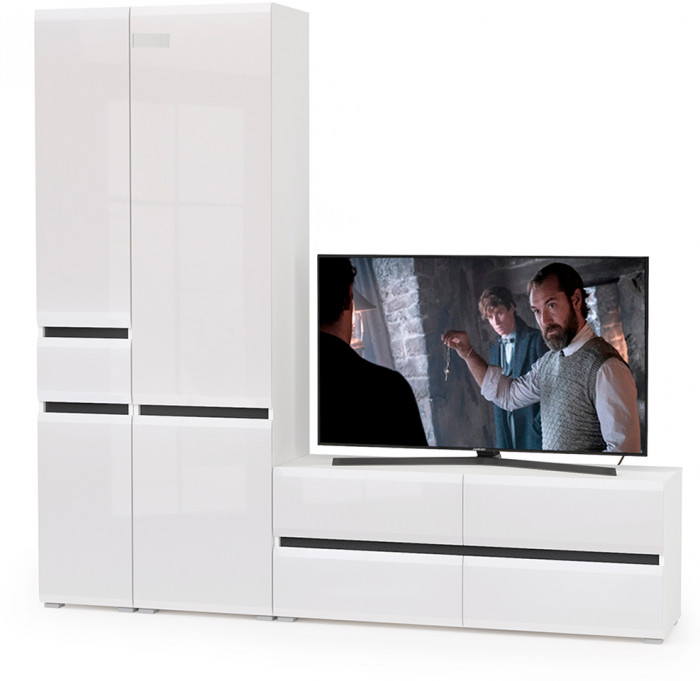 Сидней Комплектация № 022, корпус: белый/чёрный/фасады: МДФ белый глянец