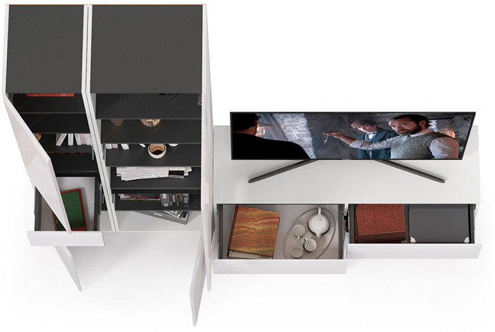 Сидней Комплектация № 022, корпус: белый/чёрный/фасады: МДФ белый глянец