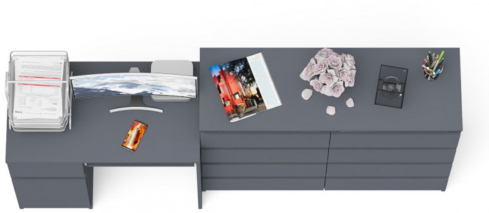 Мори компьютерный стол МС-1 левый + Комод МК1200.8, графит