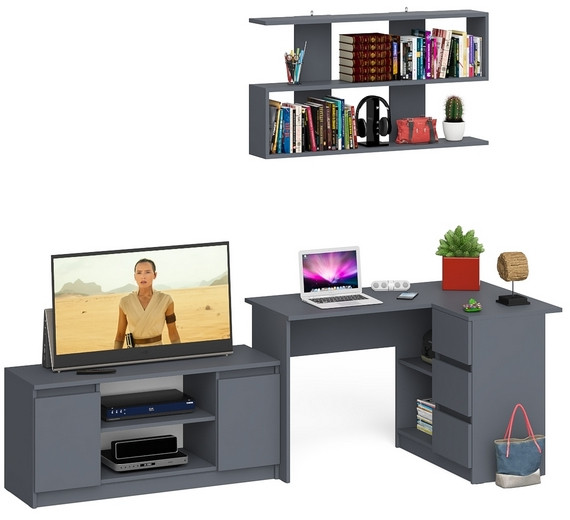 Мори компьютерный стол МС-16 правый + Тумба МТВ1200.1 + Полка 1200, графит