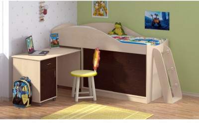 Детская кровать-чердак Дюймовочка-3 без лестницы, Дуб молочный / Венге