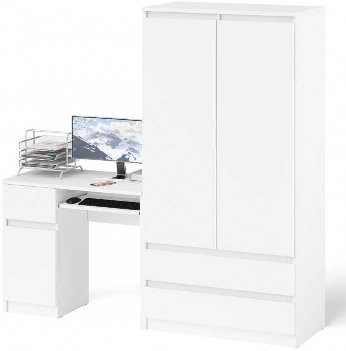 Мори Стол компьютерный МС-1 левый + Шкаф МШ900.1, цвет белый, ШхГхВ 180,4х50,4х179,6 см., выдвижной ящик слева, НЕ универсальная сборка