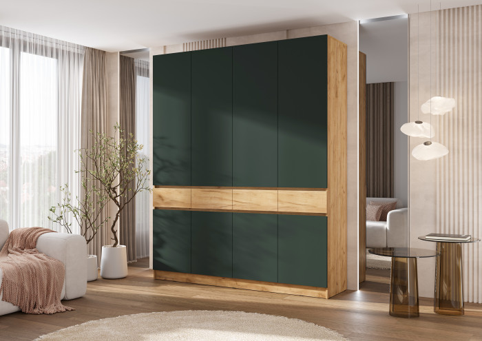 Роджина Шкаф 4-х створчатый, Дуб крафт/Изумрудный
