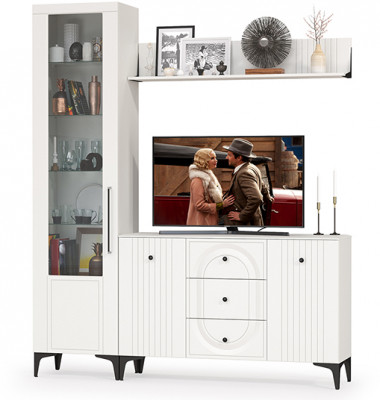 Валенсия Гостиная № 093, цвет ЛДСП белый шагрень/МДФ белый шагрень, ШхГхВ 188,2х38,4х225,2 см., универсальная сборка