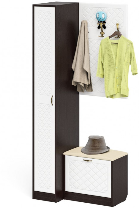 Прихожая П-6 Компоновка № 41, цвет венге/фасады МДФ белое дерево фрезеровка ромб, ШхГхВ 90х50х210 см., универсальная сборка