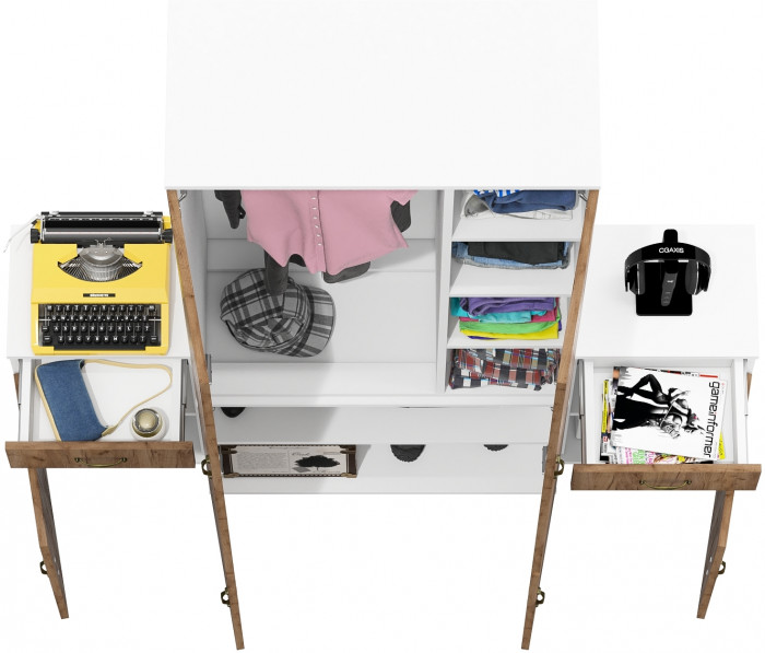 Лидер-8 Шкаф МД 20Б + Тумба МД 3.15 + Тумба МД 3.15, белый шагрень/крафт золото