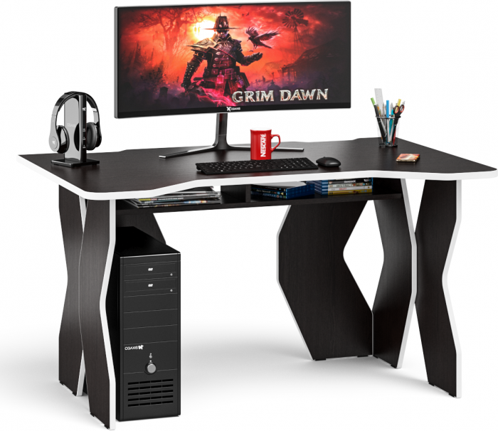 Стол компьютерный С-МД-СК5-1400, цвет венге/кромка белая, ШхГхВ 140х90х75 см. (Стол для геймера Краб-5)