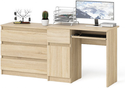 Мори Стол компьютерный МС-1 левый + Комод МК800.1, цвет дуб сонома, ШхГхВ 170,4х50х76,6 см., выдвижной ящик слева, НЕ универсальная сборка