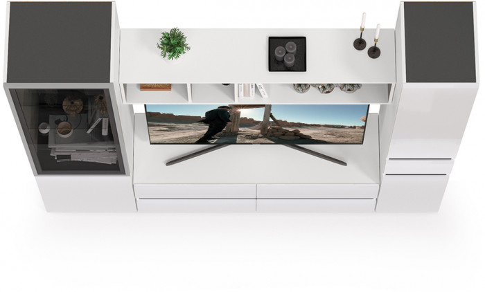 Сидней Комплектация № 023, корпус белый/чёрный/фасады МДФ белый глянец