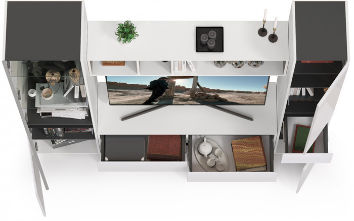 Сидней Комплектация № 023, корпус белый/чёрный/фасады МДФ белый глянец