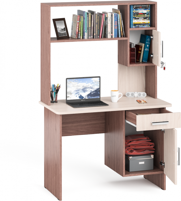 письменный стол с надстройкой С-МД-1-09Н, ясень шимо светлый/ясень шимо тёмный