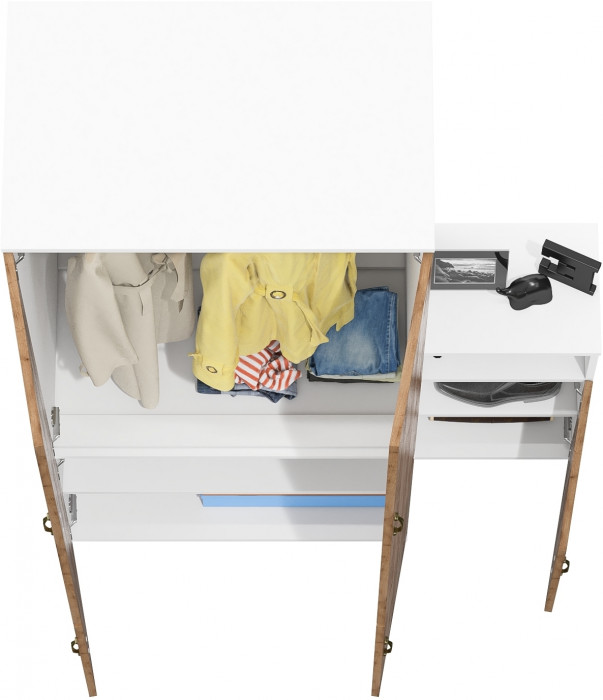 Лидер-8 Шкаф МД 19Б + Тумба МД 3.19, белый шагрень/крафт золото