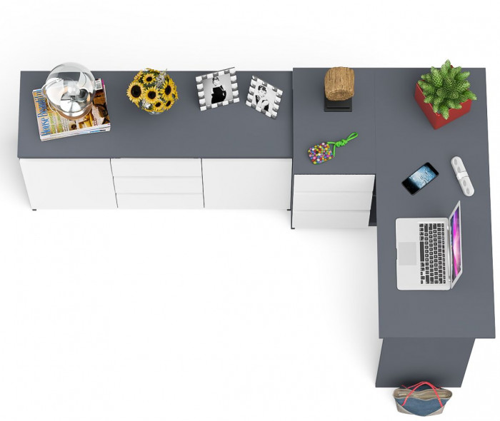 Мори компьютерный стол МС-16 левый + Комод МК1200.3, графит/белый