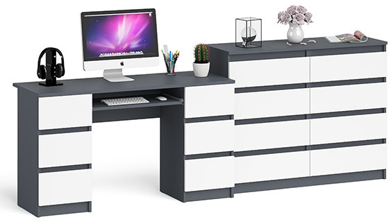 Мори компьютерный стол МС-2 + Комод МК1200.8, графит/белый