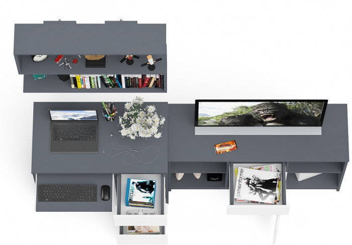 Мори компьютерный стол МС-6 правый + Тумба МТВ1204.1 + Полка 900, графит/белый