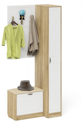 Прихожая П-6 Компоновка № 41, цвет дуб сонома/фасады МДФ белое дерево фрезеровка прованс, ШхГхВ 90х50х210 см., универсальная сборка