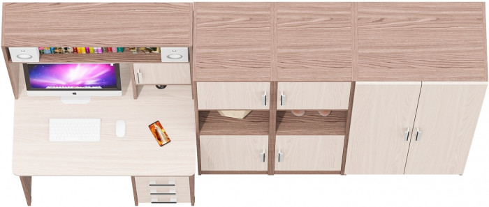 С-МД-СК9 Компоновка № 03, цвет ясень шимо светлый/ясень шимо тёмный, ШхГхВ 258х70х160 см., НЕ универсальная сборка