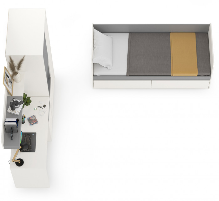 Торонто Компоновка № 25, цвет белый шагрень/стальной серый, сп. м. 800х1900 мм., б/м, основание есть, универсальная сборка