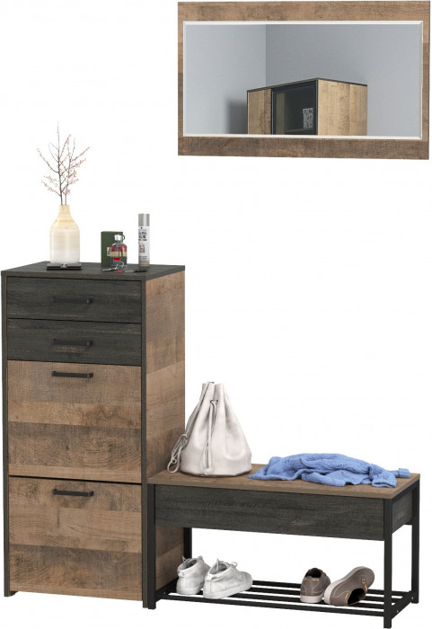 Трувор Прихожая 194, цвет дуб гранж песочный/интра, ШхГхВ 130х37х195 см., универсальная сборка