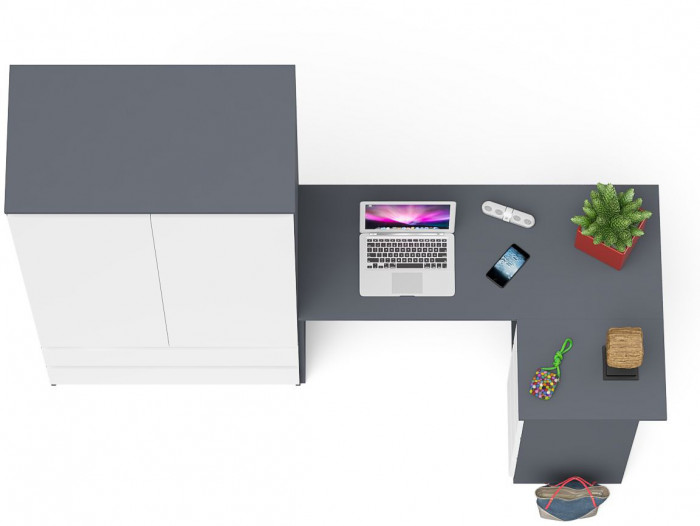 Мори компьютерный стол МС-16 правый + Шкаф МШ900.1, графит/белый