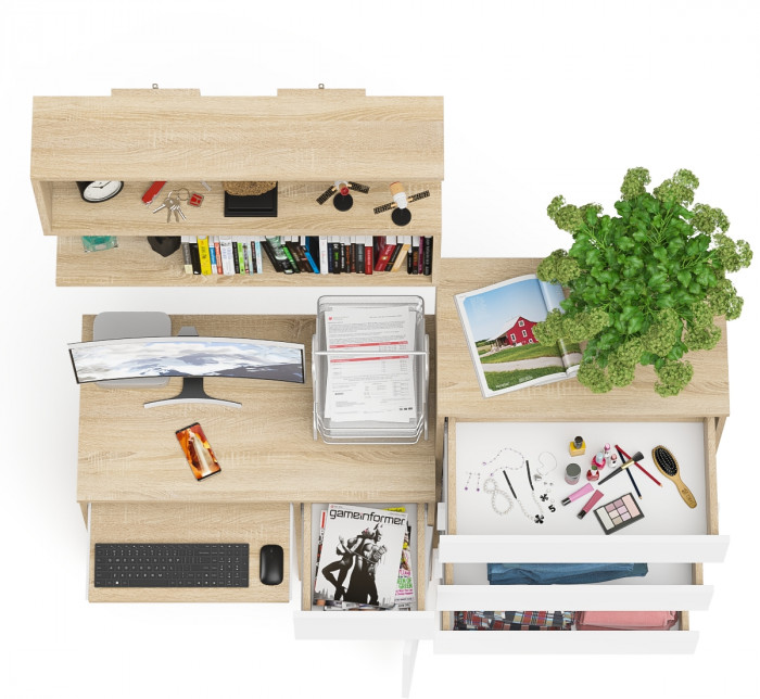 Мори Стол компьютерный МС-1 правый + Комод МК700.5 + Полка 900, цвет дуб сонома/белый, ШхГхВ 160,4х50х209,6 см., НЕ универсальная сборка