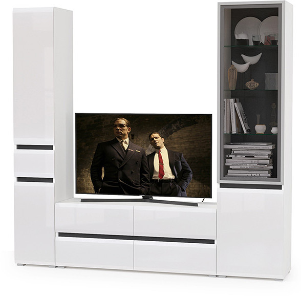 Сидней Комплектация № 024, корпус белый/чёрный/фасады МДФ белый глянец