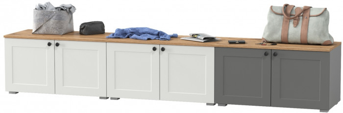 Остин 13.257 Тумба + 13.257 Тумба + 13.257 Тумба, цвет белый шагрень/серый графит/дуб крафт золотой, ШхГхВ 240х41,9х43,7 см., универсальная сборка