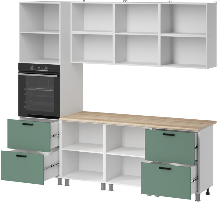 МК Аленушка 2,4м Орешник Матовая Мята,скоба черный,сонома (без столешницы)