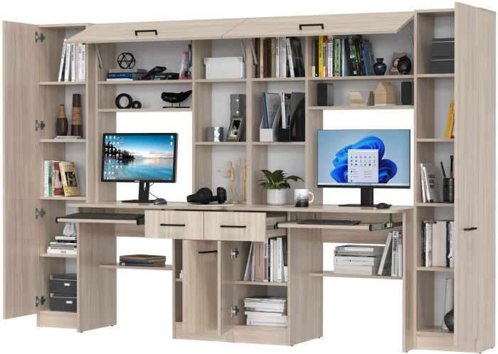 Два стола рабочих 6-0603ТМяс.св Альфа, цвет ясень шимо светлый, ШхГхВ 274х61х181 см., универсальная сборка