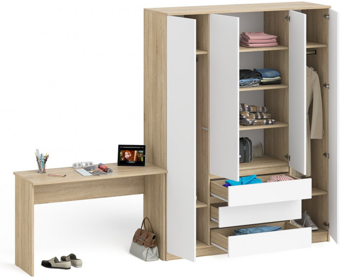 Мори письменный стол МСП1200.1 + Шкаф МШ1600.1, дуб сонома/белый